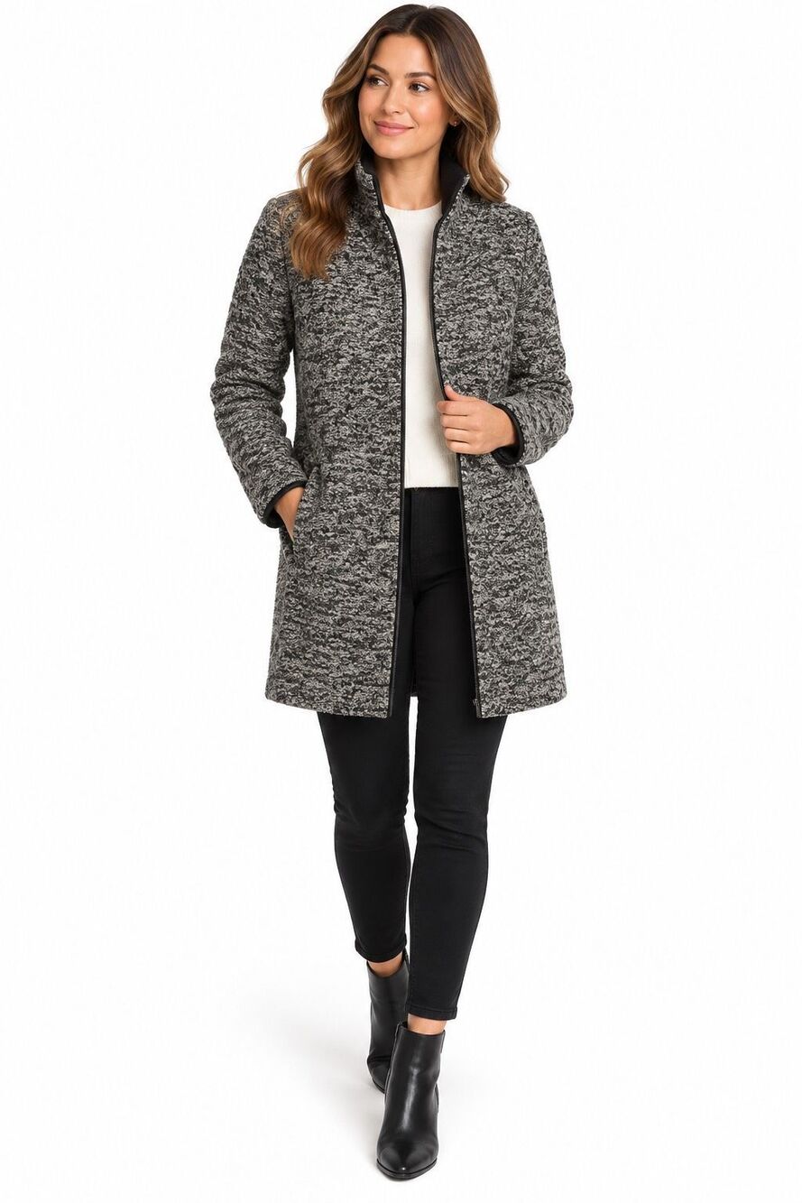 J.Crew Lodge Coat Speckled Boucle Italian Wool Black White Size 8